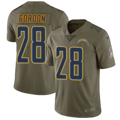Nike Chargers #28 Melvin Gordon Olive Men's Stitched NFL Limited Salute to Service Jersey - Click Image to Close
